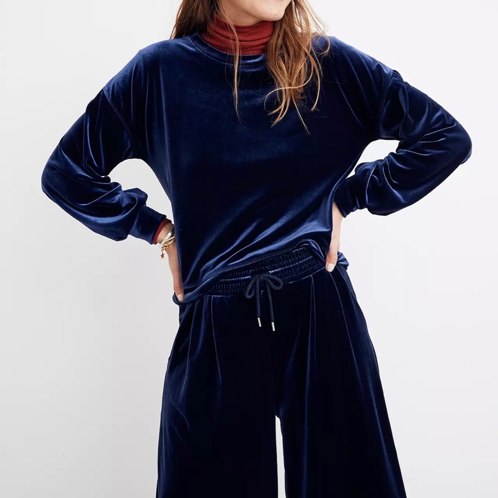 MADEWELL Blue Velour Crewneck Sweatshirt XL - Picture 2 of 10